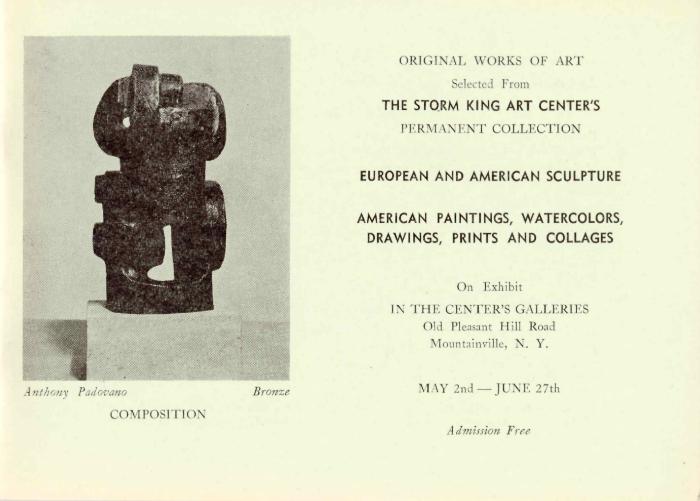 Original Works of Art Selected from the Storm King Art Center’s Permanent Collection – European and American Sculpture; American Paintings, Watercolors, Drawings, Prints and Collages, May 2-June 27, 1965, exhibition brochure