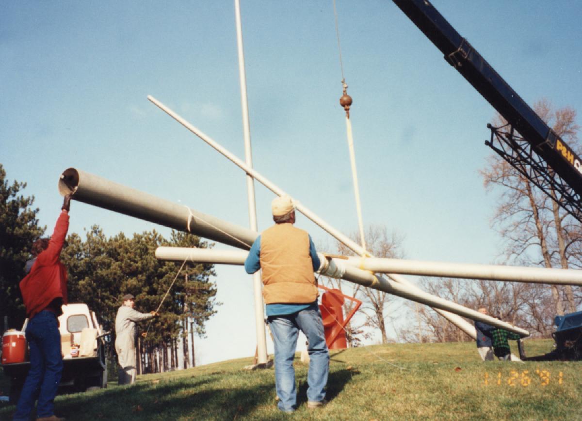 Gilbert Hawkins, <em>Four Poles and Light</em>, 1974 (installation view, October 1974)