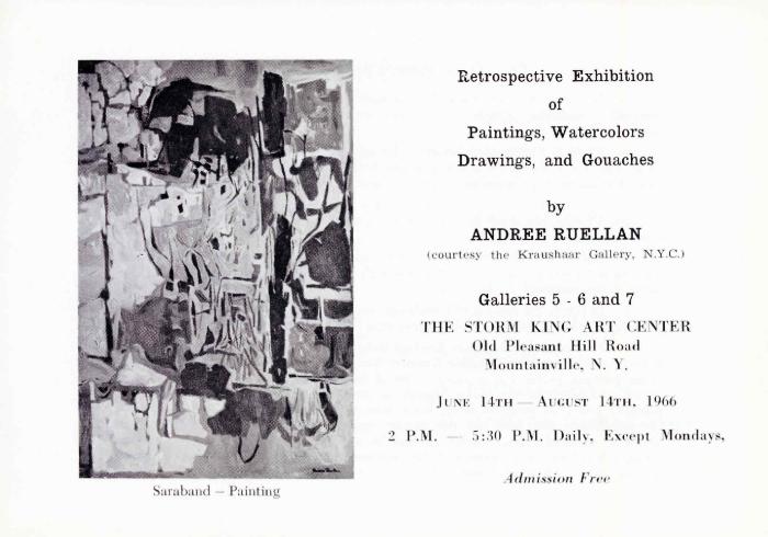 Retrospective Exhibition of Paintings, Watercolors, Drawings, and Gouaches by Andree Ruellan, June 14-August 14, 1966, exhibition brochure 