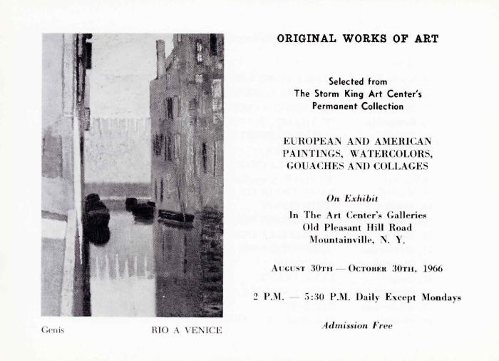 Original Works of Art from the Storm King Art Center’s Permanent Collection: European and American Paintings, Watercolors, Gouaches and Collages, August 30-October 30, 1966, exhibition brochure 