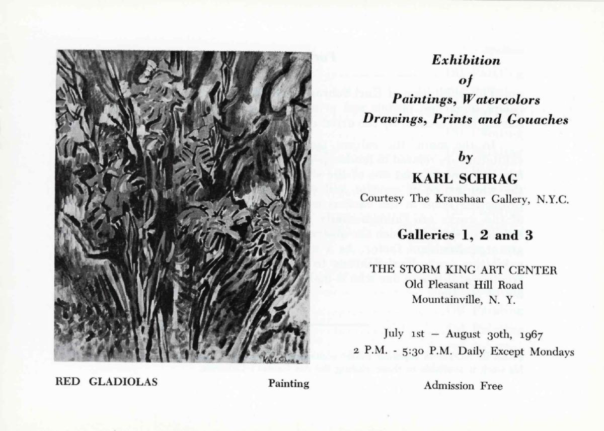 Exhibition of Paintings Watercolors, Drawings, Prints and gouaches by Karl Schrag, July 1-August 30, 1967, exhibition brochure