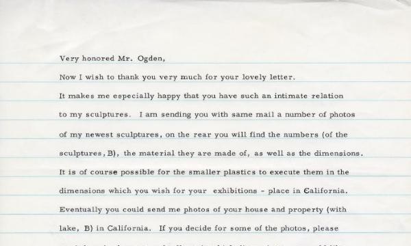 Josef Pillhofer Letter to Ralph E. Ogden, n.d.