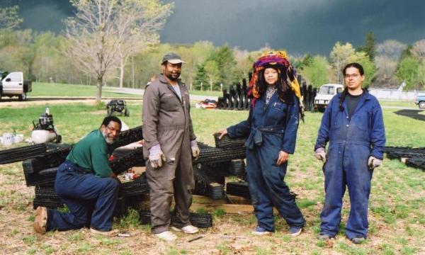 <i><i>Chakaia Booker </i></i>at Storm King Art Center, May 12 - November 14, 2004, with team (exhibition installation)