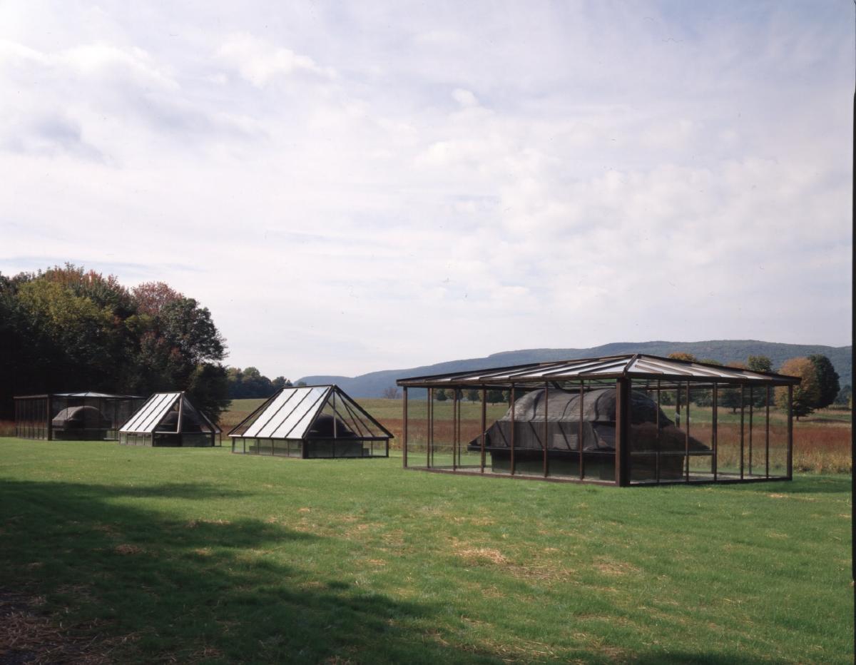 Magdalena Abakanowicz<i>, <em>Sarcophagi in Glass Houses</em>, </i>1989 (installation view)