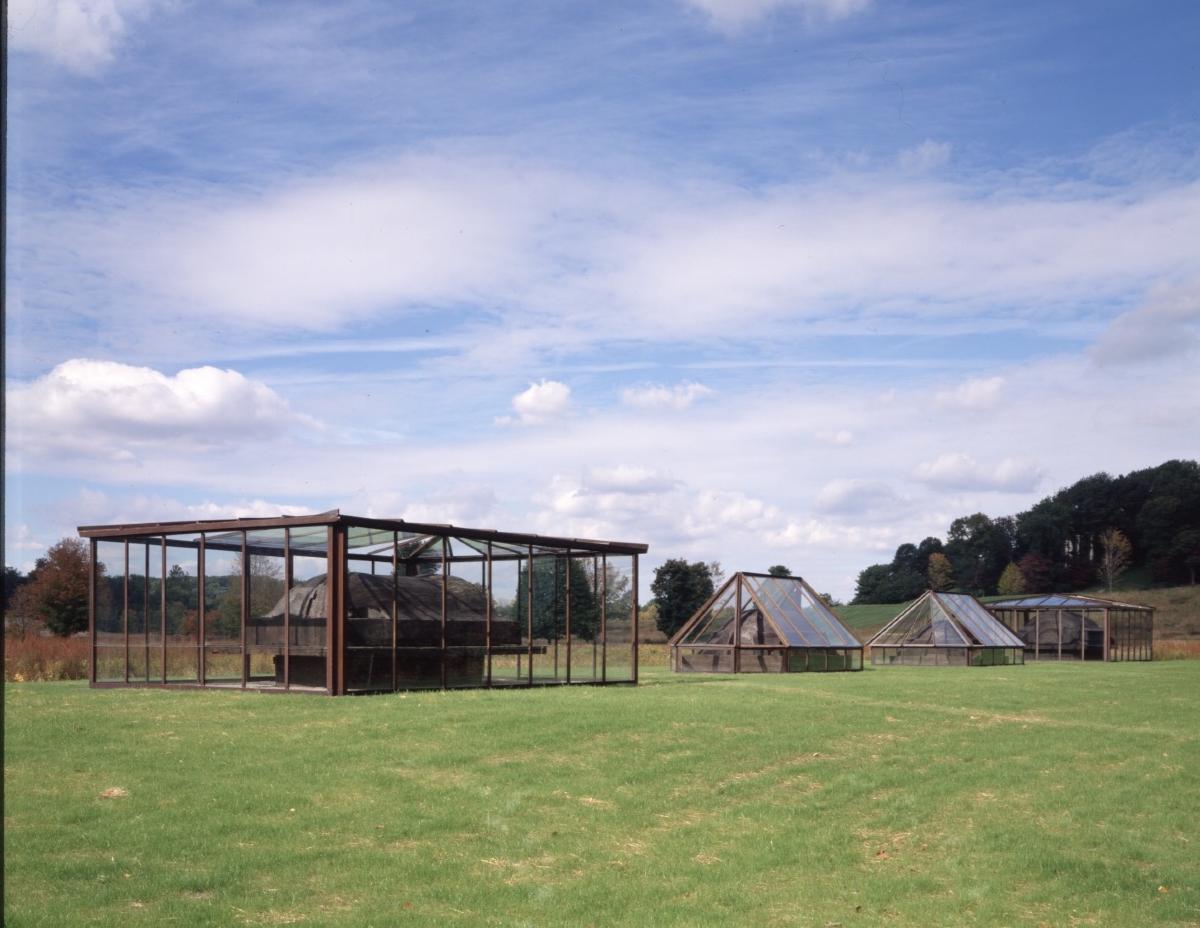 Magdalena Abakanowicz<i><i>, <em>Sarcophagi in Glass Houses</em>, </i>1989 </i>(installation view)