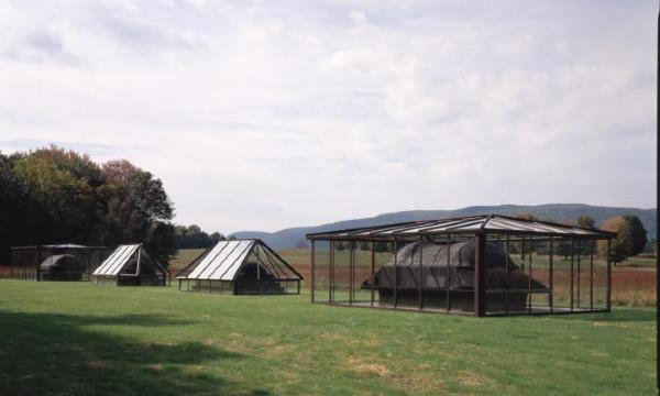 Magdalena Abakanowicz<i>, <em>Sarcophagi in Glass Houses</em>, </i>1989 (installation view)
