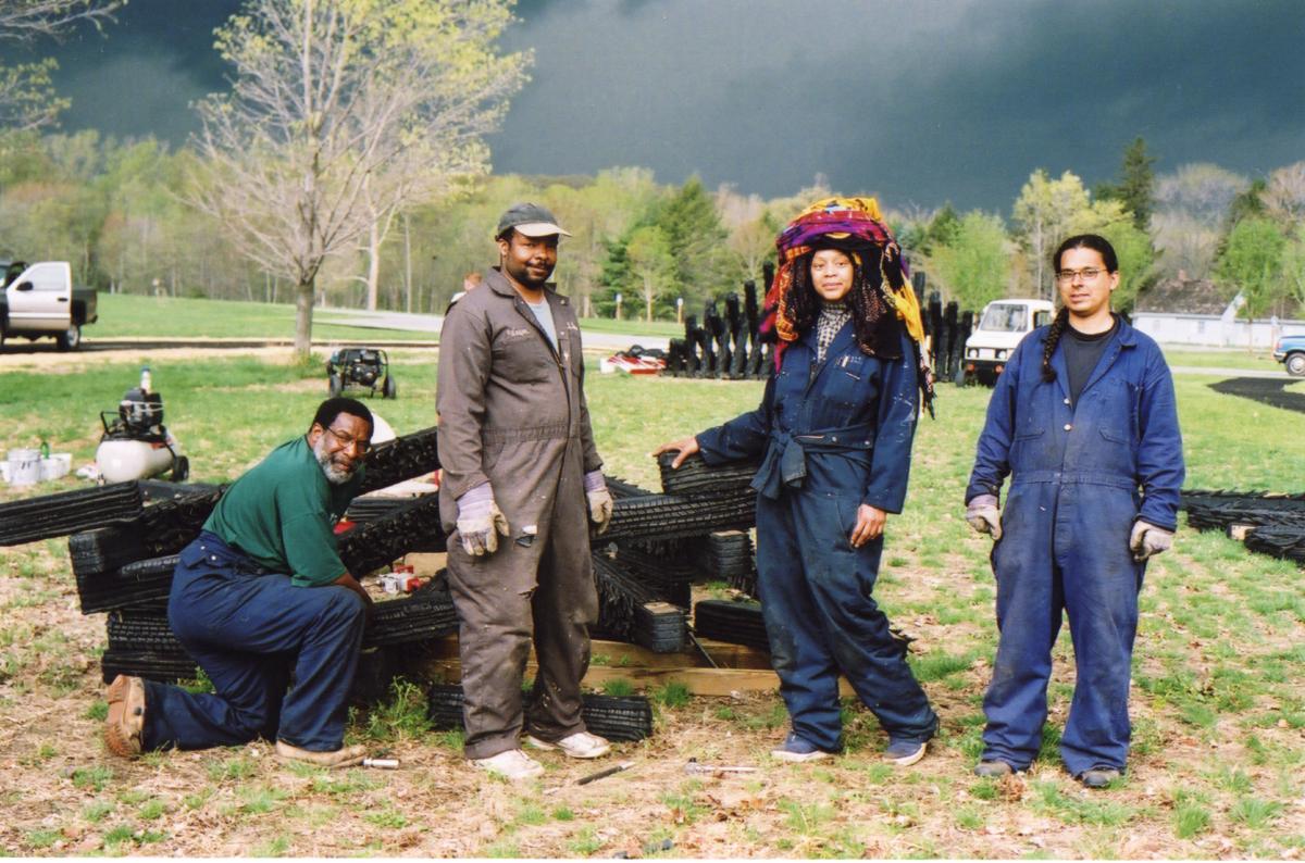 <i><i>Chakaia Booker </i></i>at Storm King Art Center, May 12 - November 14, 2004, with team (exhibition installation)