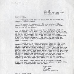 Patricia Johanson letter to Storm King Art Center Director Dorothy Mayhall regarding <i>Nostoc II</i>, 1975