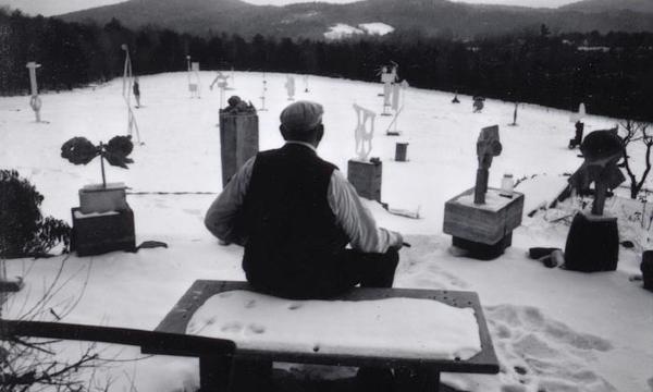 David Smith looking at the south field of his property, Bolton Landing, NY, 1963
