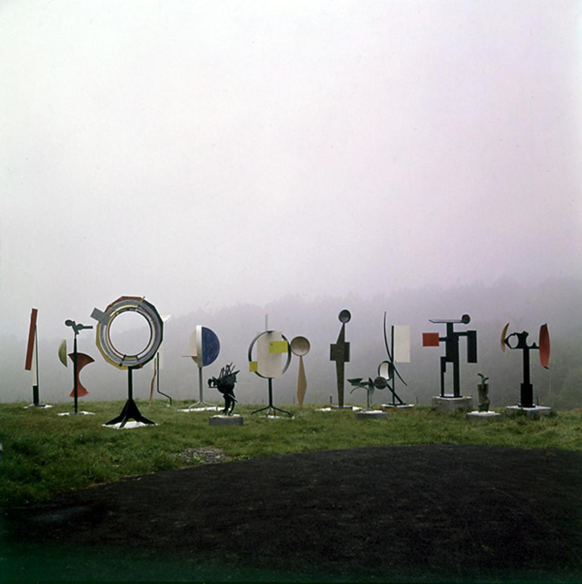 Sculpture group in the lower field, Bolton Landing, NY, 1961