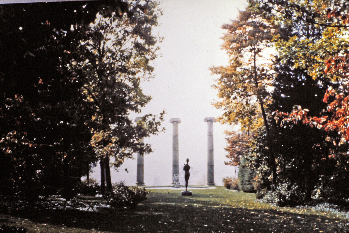 Emilio Greco,<i> Tall Bather No. 1</i>, 1956; Ionic columns, Storm King Art Center