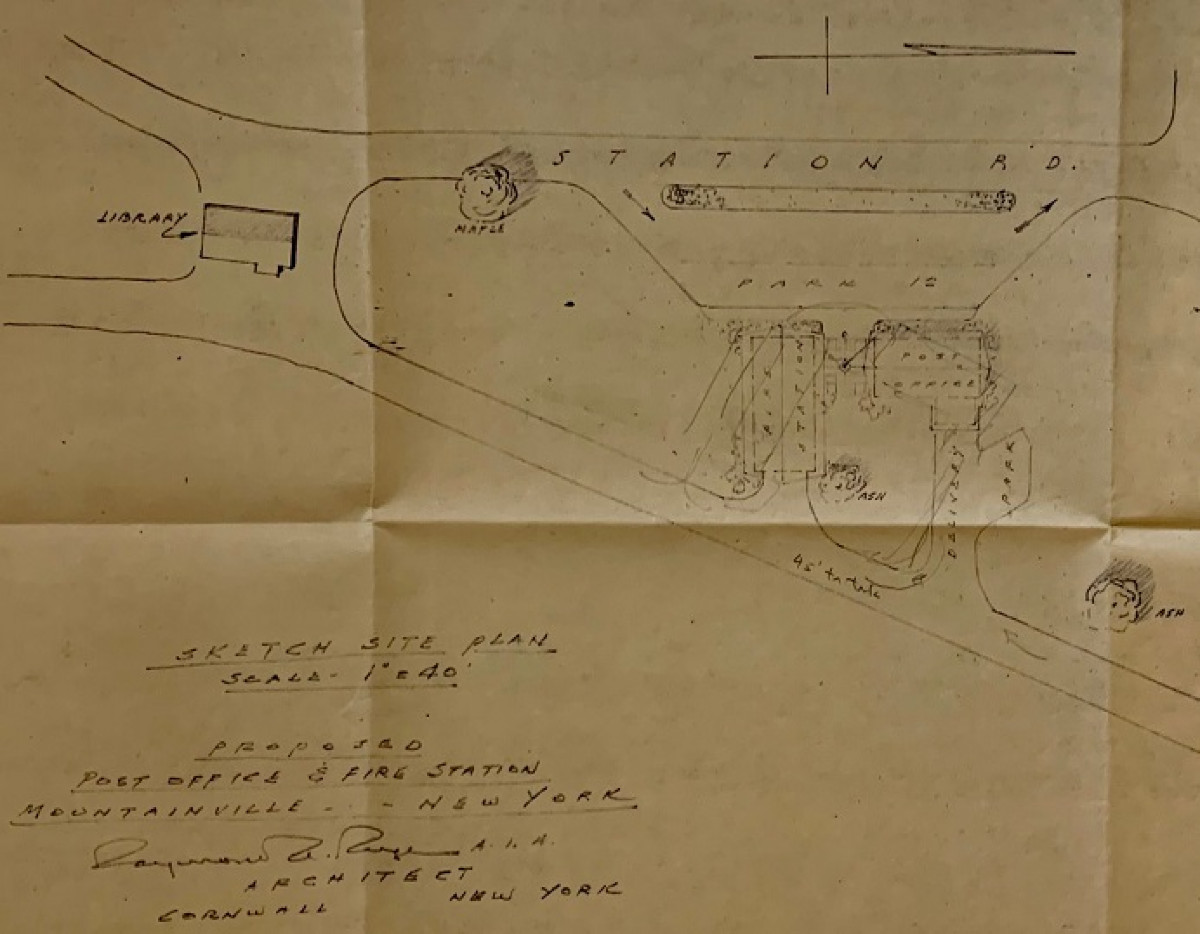 Sketch site plan, proposed post office and fire station, Mountainville, N.Y.