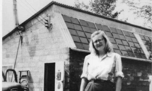 <em>D.D. in front of Smith’s studio, B.L. (Bolton Landing)</em>, 1943