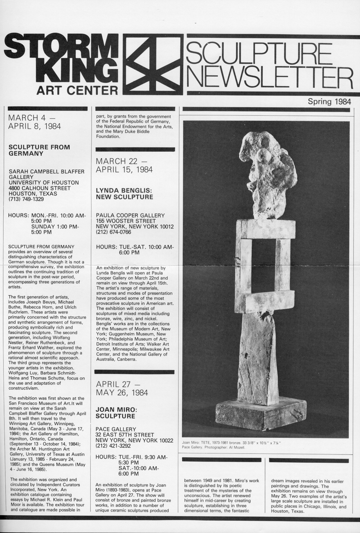 Storm King Art Center Newsletter, Spring 1984