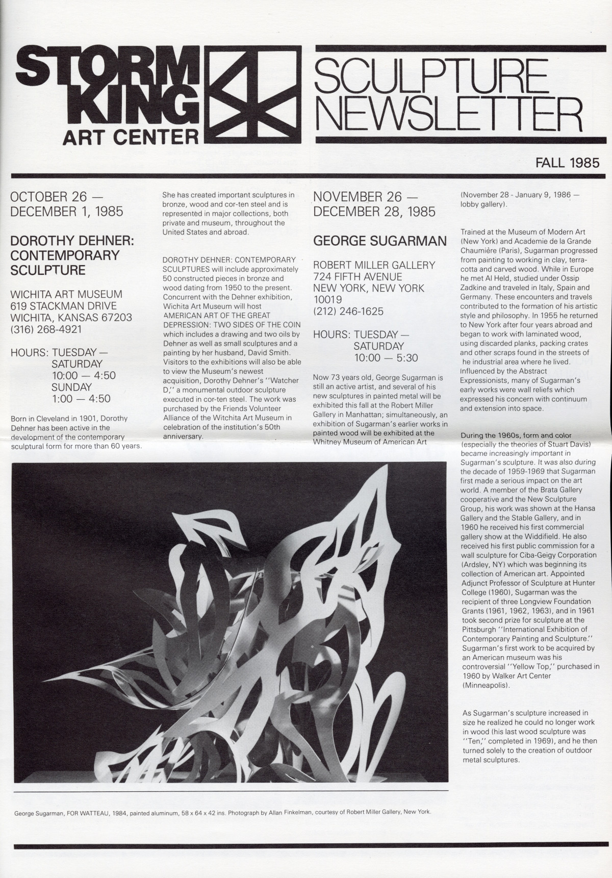 Storm King Art Center Newsletter, Fall 1985