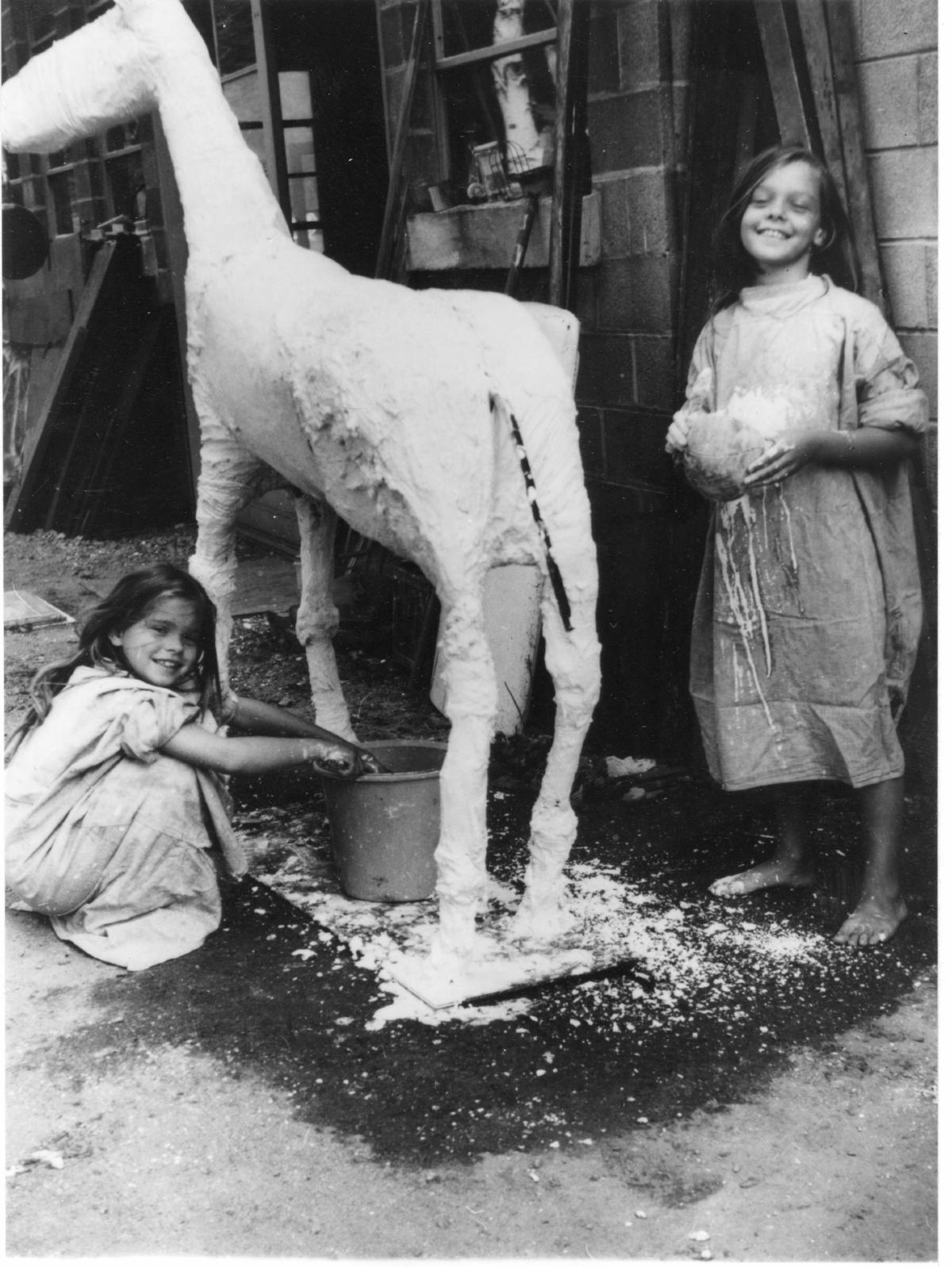 <em>Candida and Rebecca Smith working on horse</em>, undated