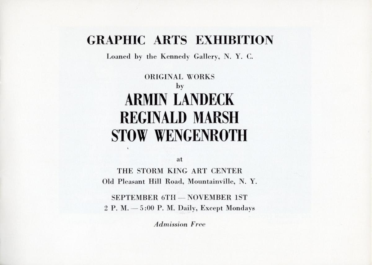 Graphic Arts Exhibition. Original Prints by Armin Landeck Reginald Marsh, and Stow Wengenroth, September 6-November 1, 1964, catalogue cover