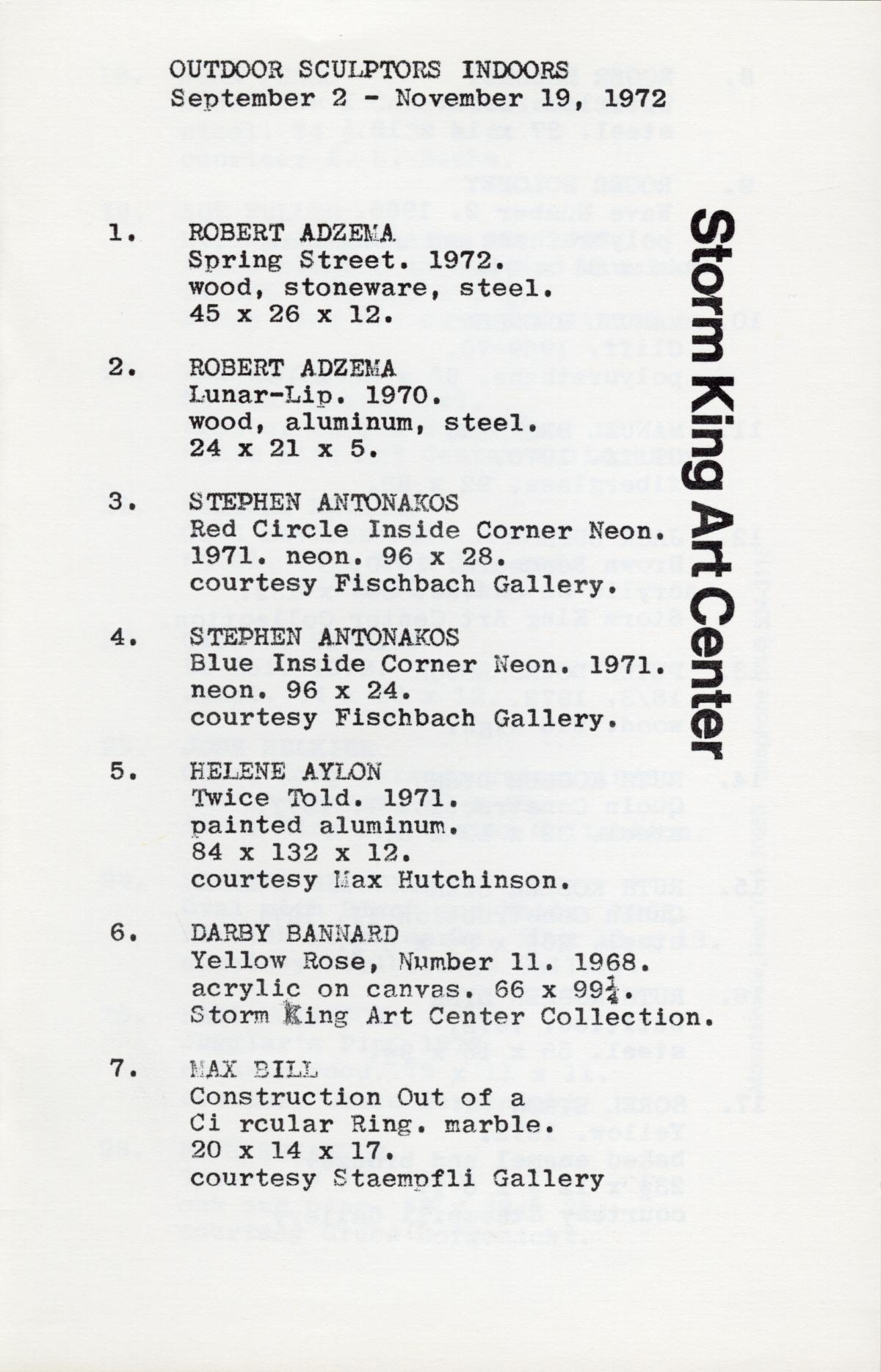 Outdoor Sculptors Indoors, September 2-November 19, 1972, Exhibition Catalogue 
