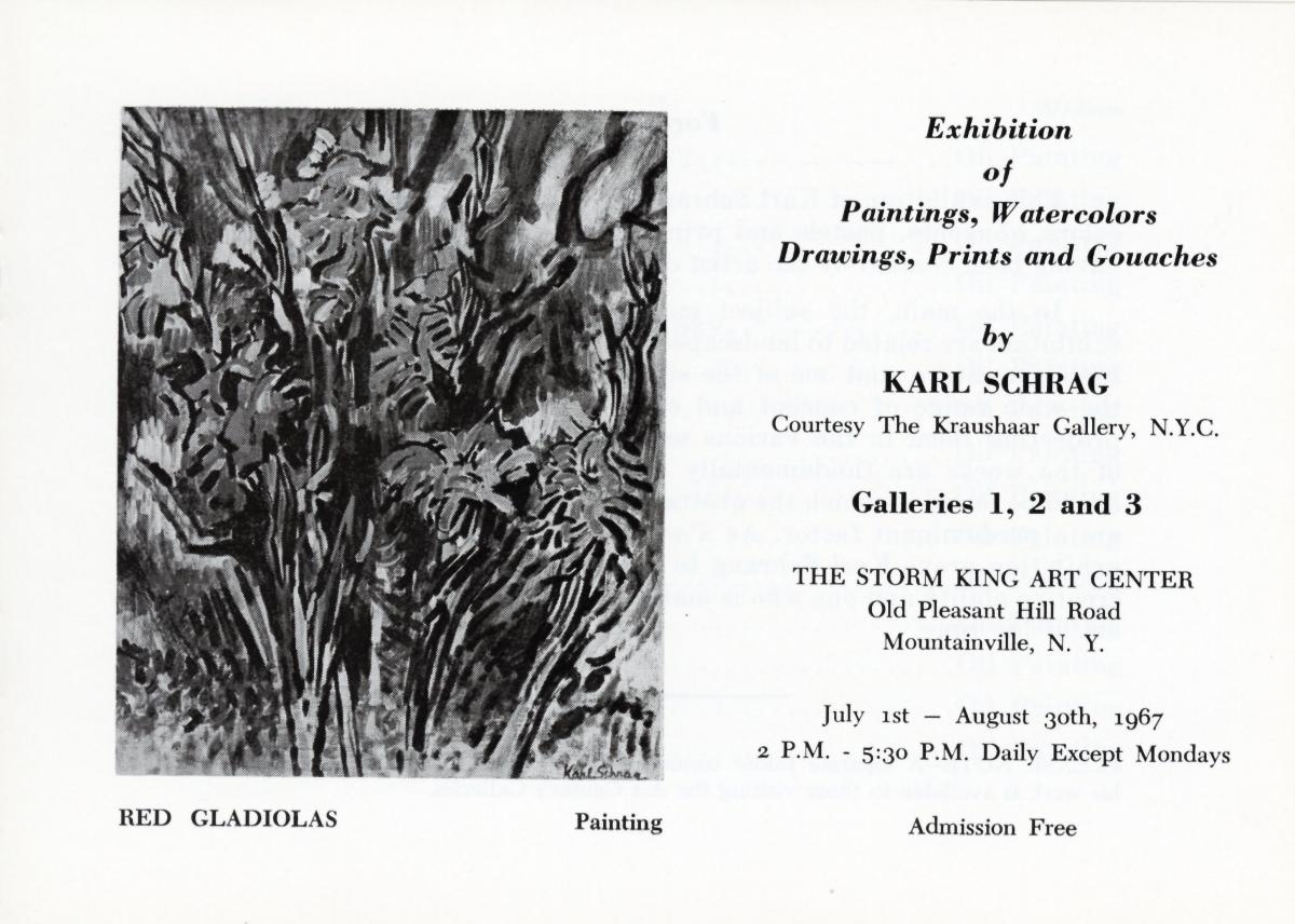 Exhibition of Paintings Watercolors, Drawings, Prints and gouaches by Karl Schrag, July 1-August 30, 1967, brochure cover