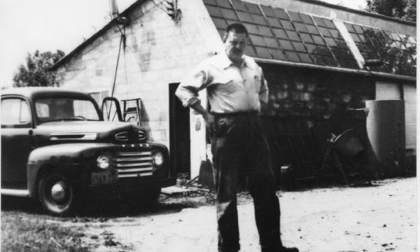 <em>D. Smith in front of studio, Bolton Landing</em>, 1940