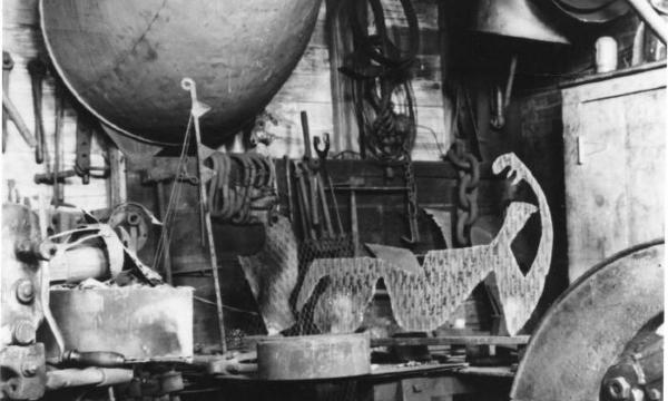 <em>David Smith&rsquo;s studio, Bolton Landing, in old wood shed</em>, 1930