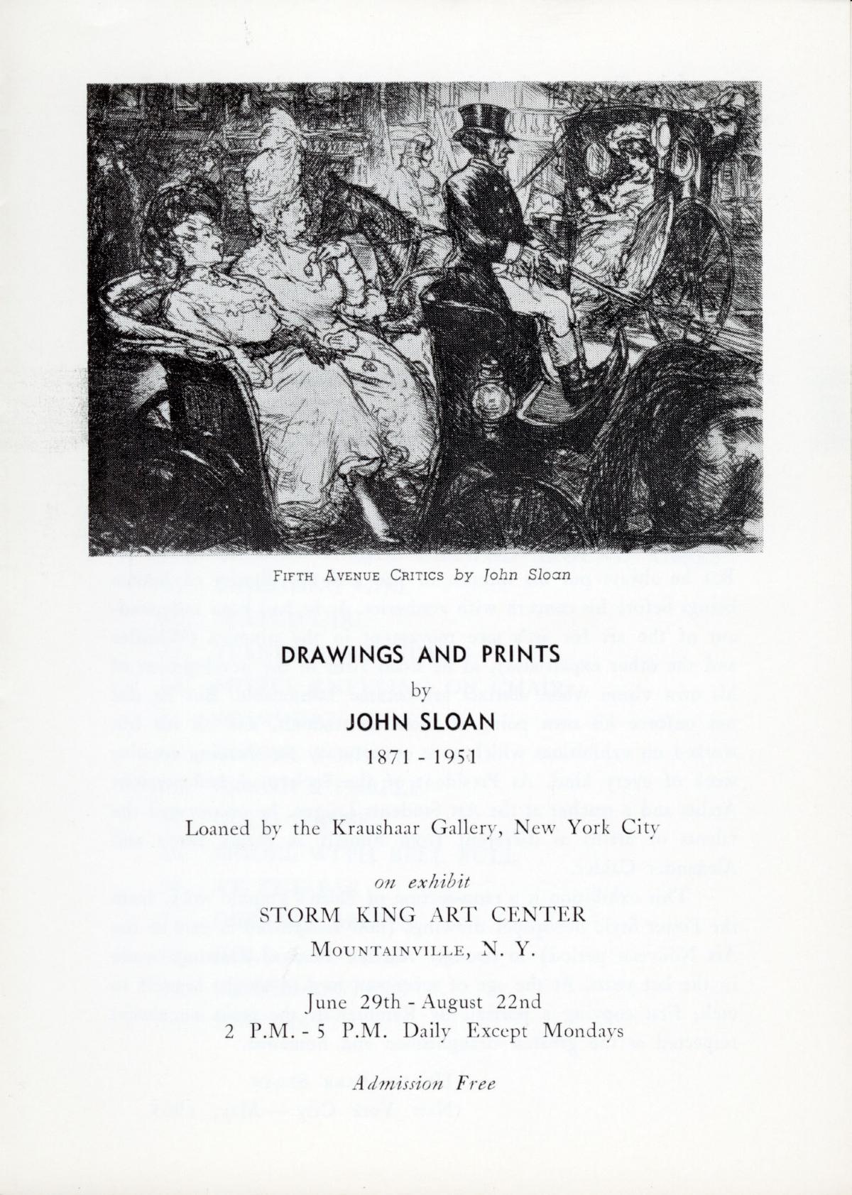 Drawings and Prints by John Sloan (1871-1951), June 29-August 22, 1963, catalogue cover